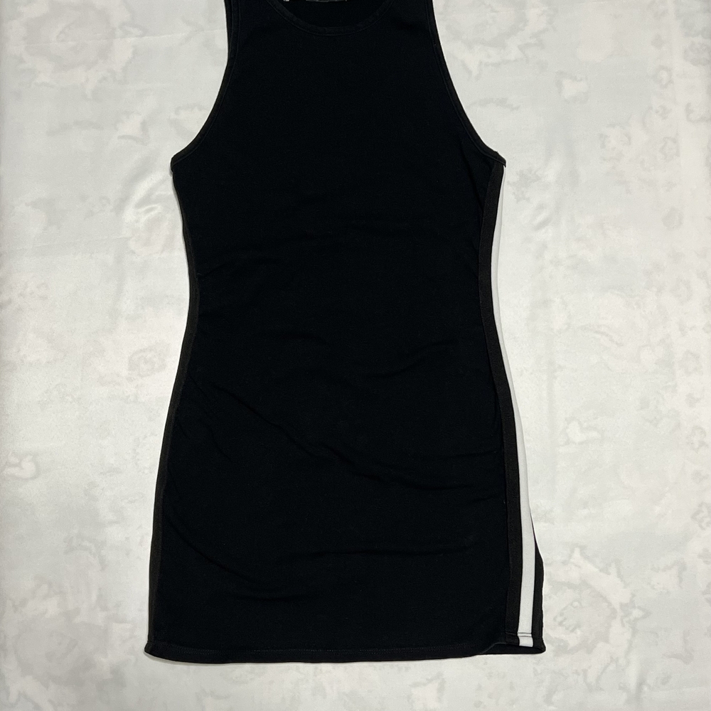 Urban Outfitters Womens Black‎ Ribbed Mini Dress White Side Stripe Sleeveless S